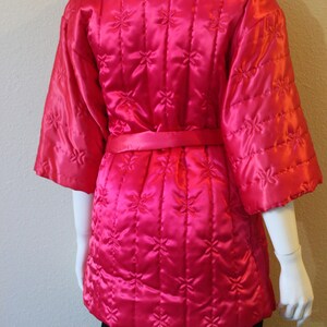 Vintage 50s 60s Rhapsody Hot pink Black Hollywood Pajama Quilted kimono Robe Lounge Set // Modern Size US 0 2 4 xs Small image 7