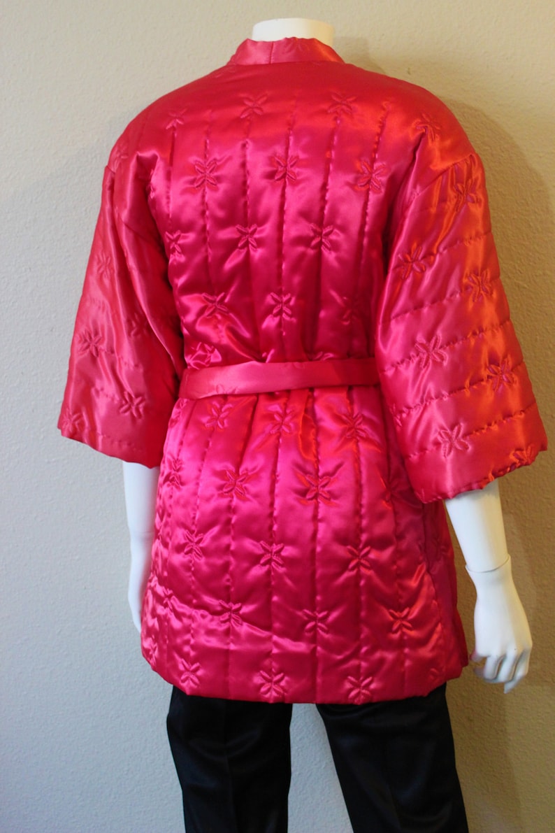 Vintage 50s 60s Rhapsody Hot pink Black Hollywood Pajama Quilted kimono Robe Lounge Set // Modern Size US 0 2 4 xs Small image 7