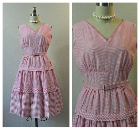 Vintage 1950s Shelby Pink White Gingham Picnic Che