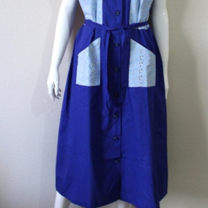 1940s 50s Cotton Dress Volup Blue cotton Eyelet Color Block Vtg sz 20 Atomic New Old Stock // US 10 12 14 large XL image 2