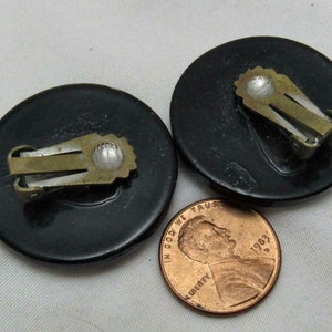 Vintage 1930s 40's RARE 3D Hologram Black Bakelite rhinestone Earrings clip image 10