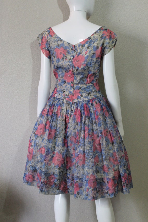 1950s Dress | Vintage 50s Chiffon Party Dress wit… - image 8