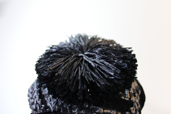 Vintage 1950s 60s Black Raffia Hat with Pom Pom M… - image 6