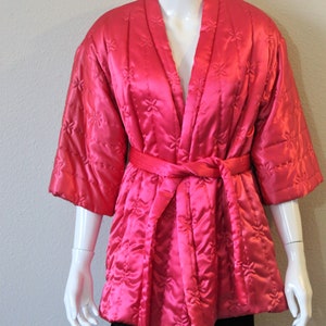 Vintage 50s 60s Rhapsody Hot pink Black Hollywood Pajama Quilted kimono Robe Lounge Set // Modern Size US 0 2 4 xs Small image 4