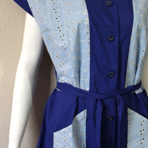 1940s 50s Cotton Dress Volup Blue cotton Eyelet Color Block Vtg sz 20 Atomic New Old Stock // US 10 12 14 large XL image 7