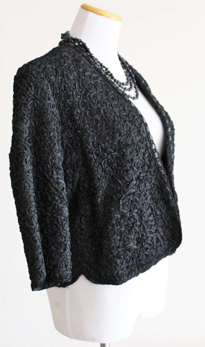 Vintage 40/'s 50/'s Black curly RIBBON Soutache Crop bolero shrug Jacket coat cardigan gorgeous!
