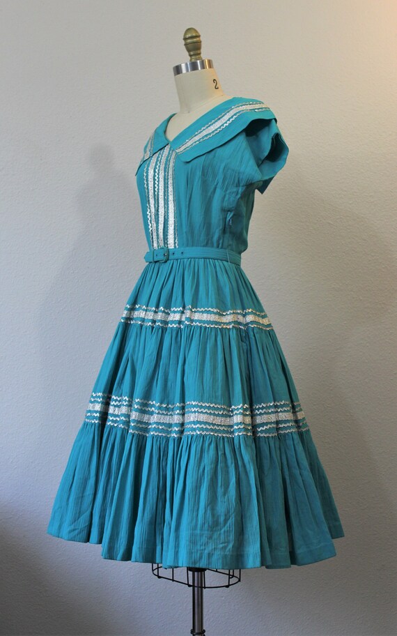 Vintag 1940s 50s Miss Virginia Frocks Turquoise S… - image 8