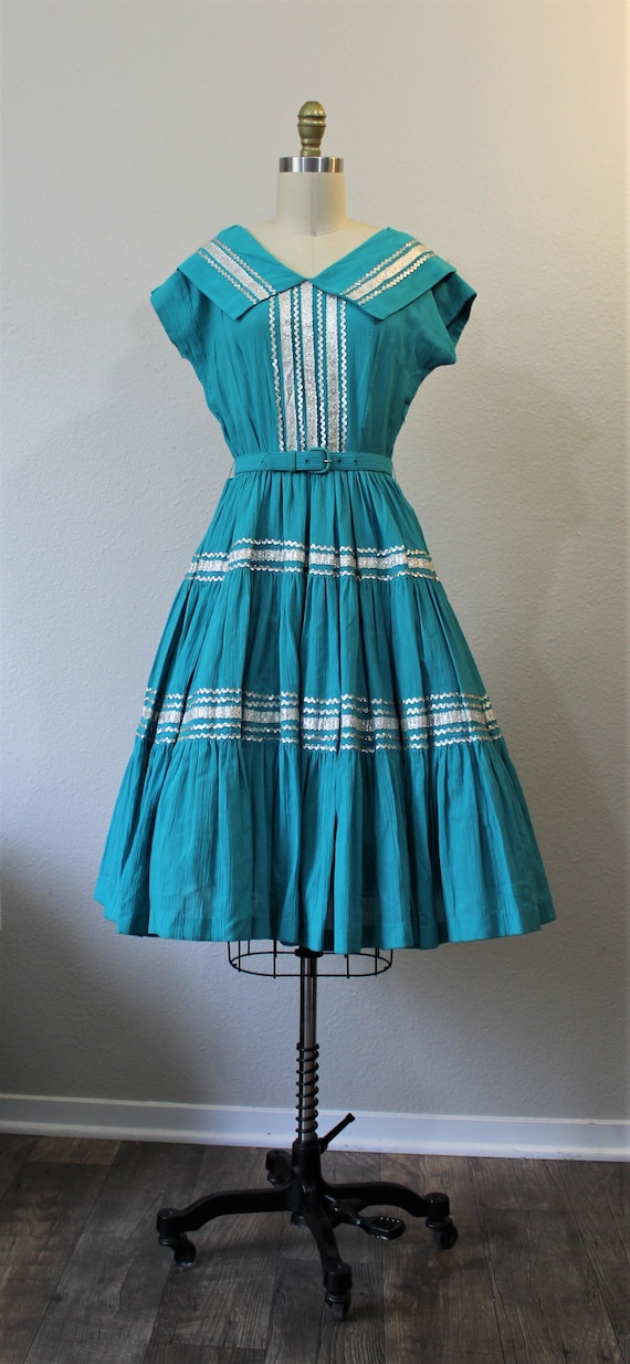 Vintag 1940s 50s Miss Virginia Frocks Turquoise S… - image 2