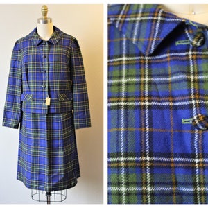 Vintage 1960-tals Deadstock Blågrön PENDLETON Rutig kavaj Matchande kjolklänning // Skolflicka // US 2 4