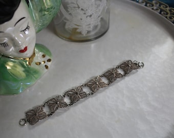 Vintage Antique Sterling Silver Filigree hand crimped Link Bracelet Jewelry // 925 silver