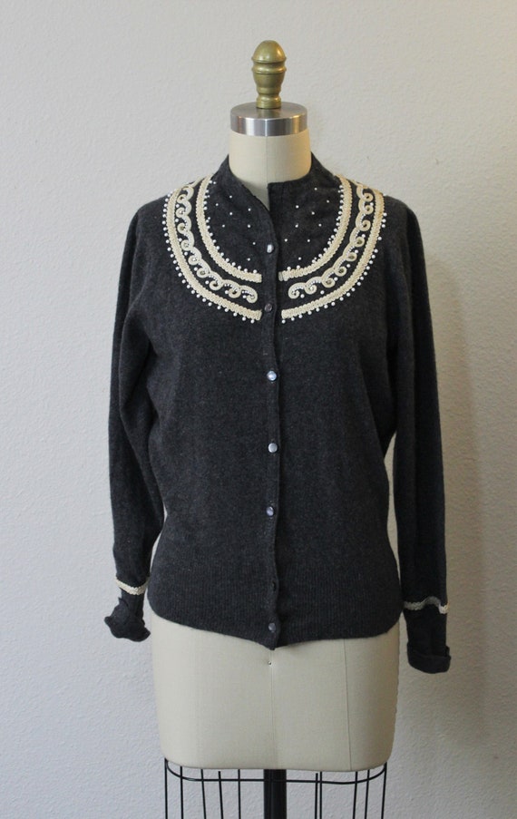 Vintage 50s 1950's Sweater Branell CASHMERE Beaded
