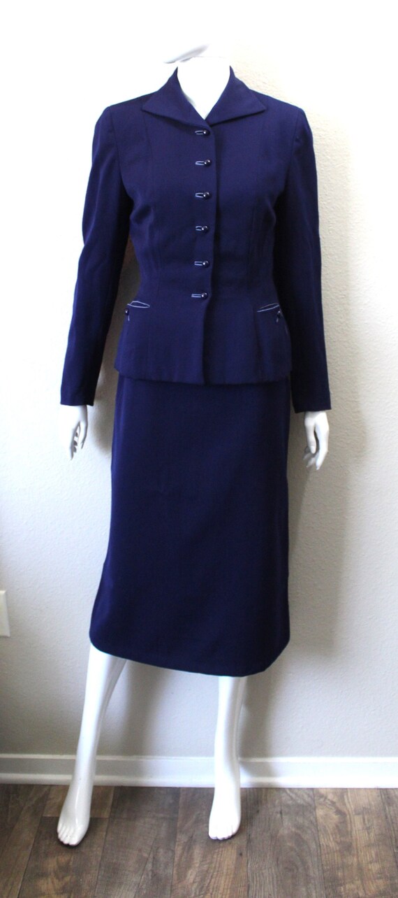 Vintage 40s 50s Julliard Swansdown Navy Blue Virg… - image 5