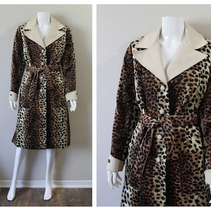 Vintage 1960s Lilli Ann Leopard Belted Trench Coat Jacket // MCM // Modern Size Med Lg  US 6 8 10