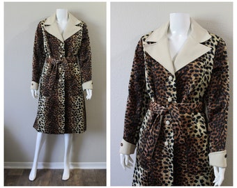 Vintage 1960s Lilli Ann Leopard Belted Trench Coat Jacket // MCM // Modern Size Med Lg  US 6 8 10