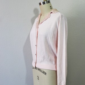 Vintage 1950s 60s Rosanna Light Pink Beaded Collar Cardigan Orlon Pinup Sweater Rhinestone Buttons // Modern Size US 2 4 6 8 Small Med image 6