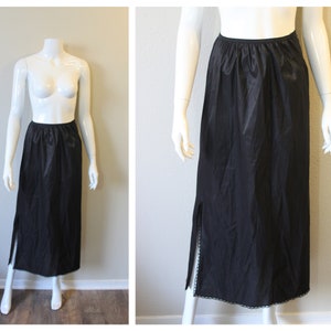 Vintage 50's 60's Vassarette Lingerie Black Lace Half Dress Under Slip Maxi Skirt tricot nylon// xs s zdjęcie 1