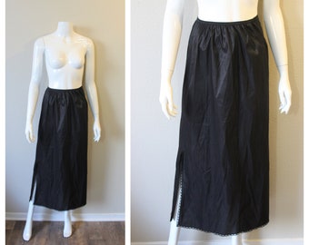 Vintage 50's 60's Vassarette Lingerie Black Lace Half Dress Under Slip Maxi Skirt tricot nylon//  xs s