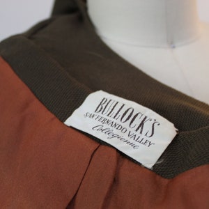 Vintage 1950s Jack Bloom Olive green mink Fur Collar Dress Suit pinup BULLOCKS of CALIFORNIA // US 0 2 4 xs s image 8