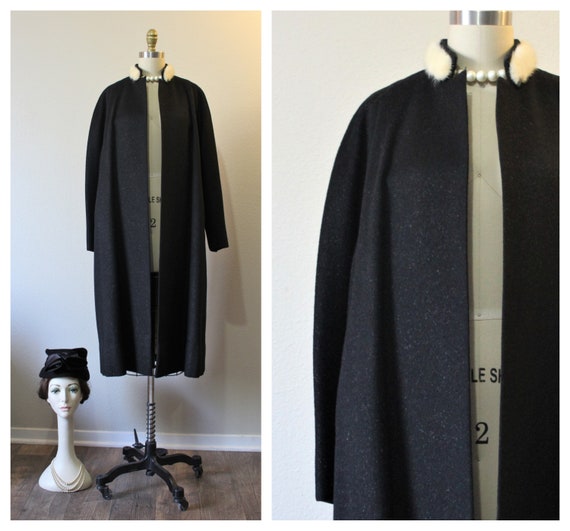 Vintage 40s 1950s Ranone Fancy Black Wool Coat Wo… - image 1