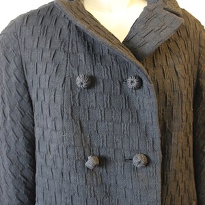 1950s Coat / Vintage 50s Forstmann Double Breasted Black waffle weave Wool Coat warm // US 0 2 4 6 xs s image 6