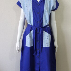 1940s 50s Cotton Dress Volup Blue cotton Eyelet Color Block Vtg sz 20 Atomic New Old Stock // US 10 12 14 large XL image 10