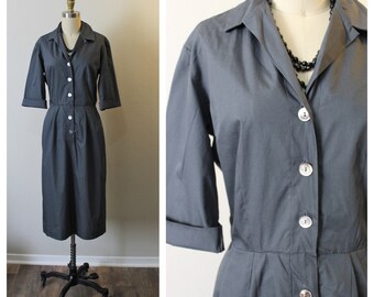 1950s Dress / Vintage 40s 50s Brown White Checkered Plaid