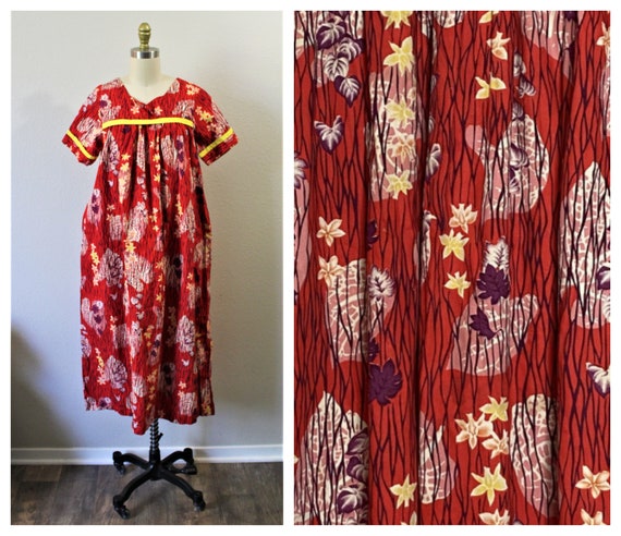 Vintage 50s 60s Ui-Maikai Hawaiian  Muu Muu Brick… - image 1