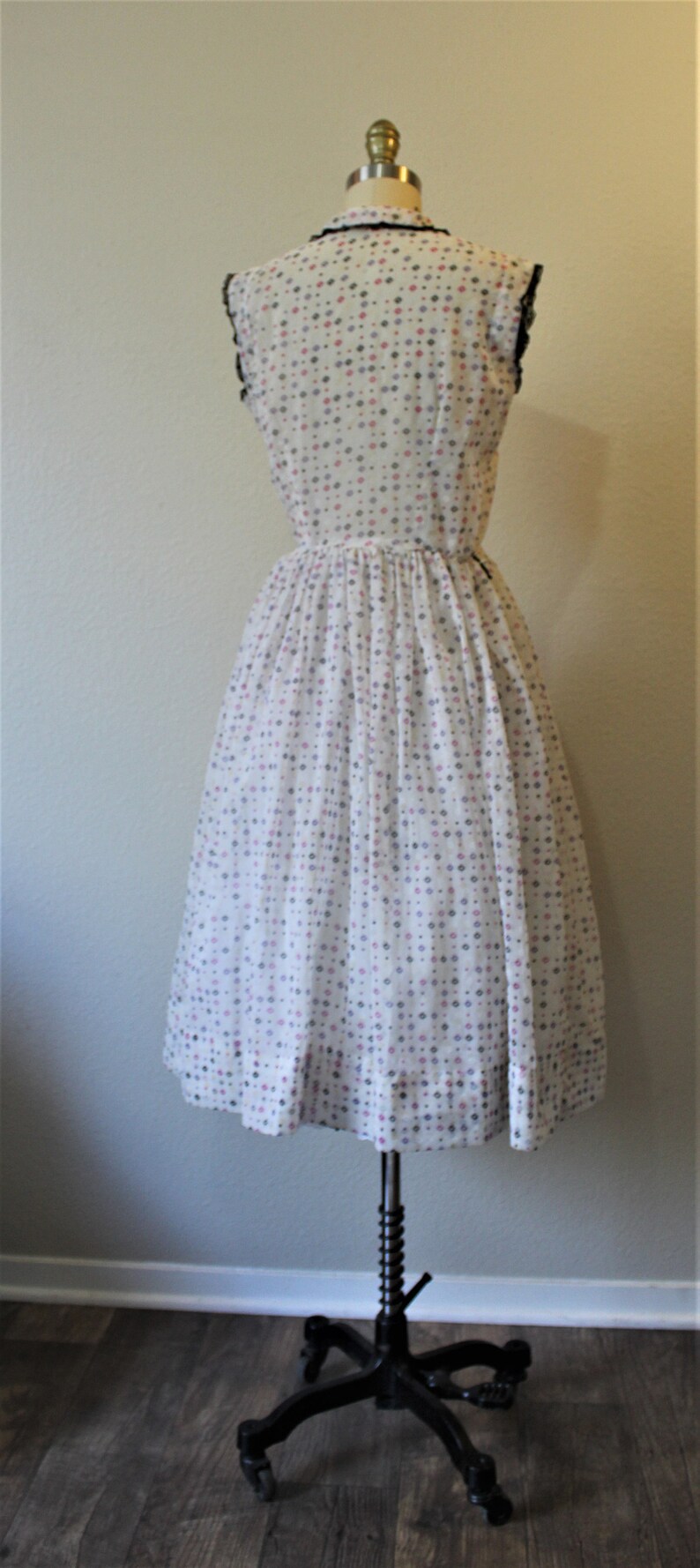 Vintage 1940s Betty Barclay Frocks Sheer nylon pink purple Polka Dot White Day Dress // Modern Size US 2 4 6 Small xs s image 8