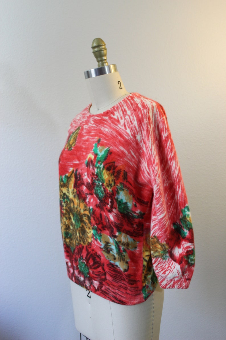 Vintage Darlene Minklam Angelon red floral Abstract Sweater cardigan angora lambswool // Modern Size US 6 8 Small Med image 6