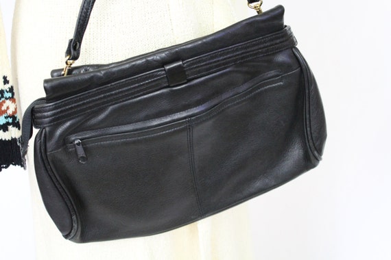 Vintage 70's 80's Black Leather Cross Body Clutch… - image 4