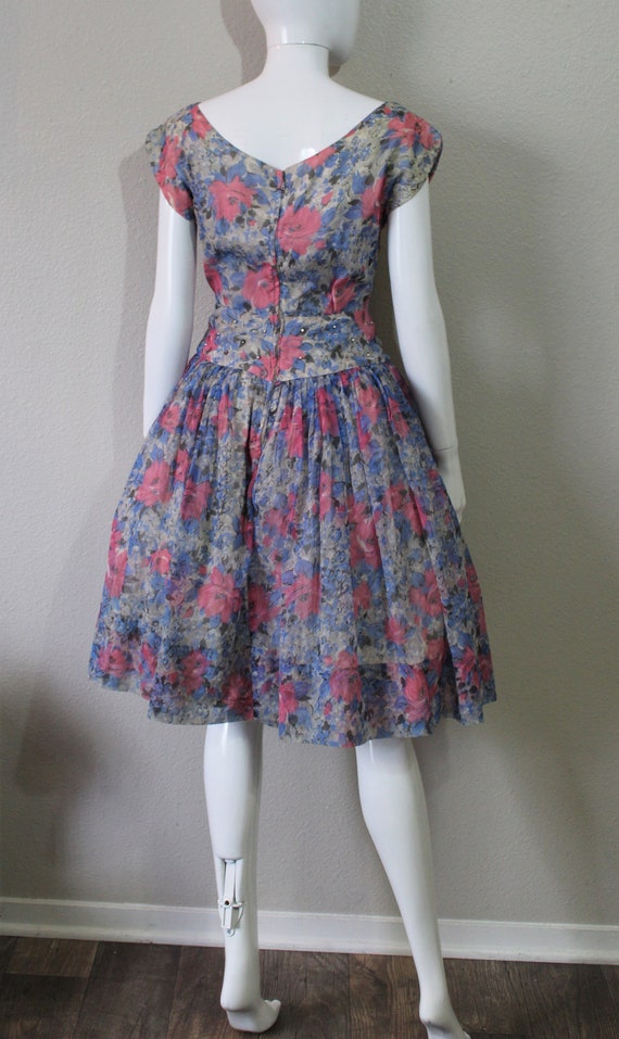 1950s Dress | Vintage 50s Chiffon Party Dress wit… - image 7