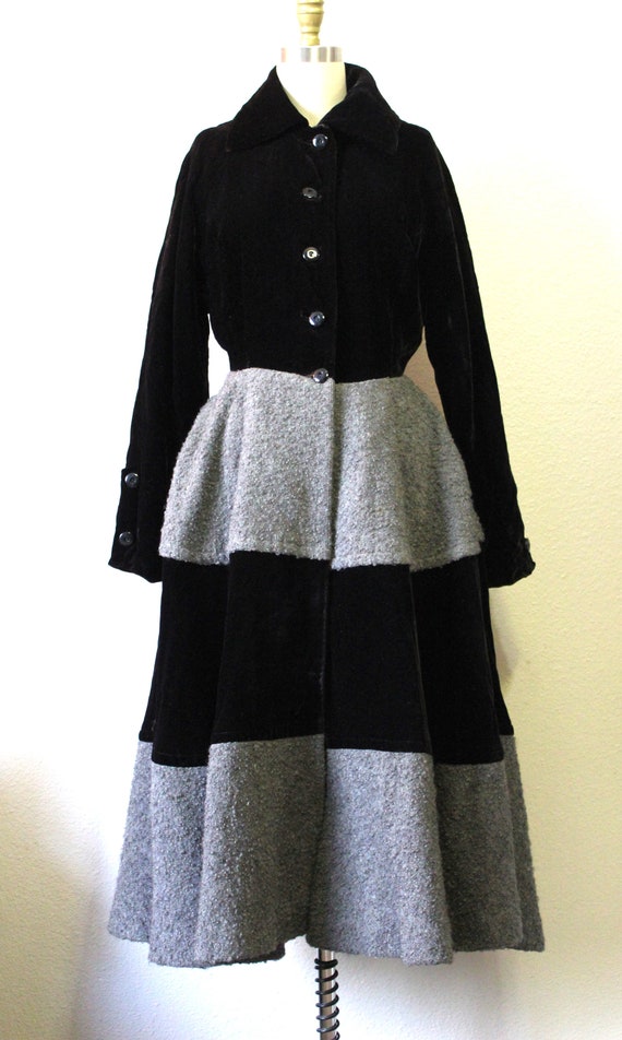 1950s CEIL SLOANE Princess Coat 40s Black Velvet … - image 3