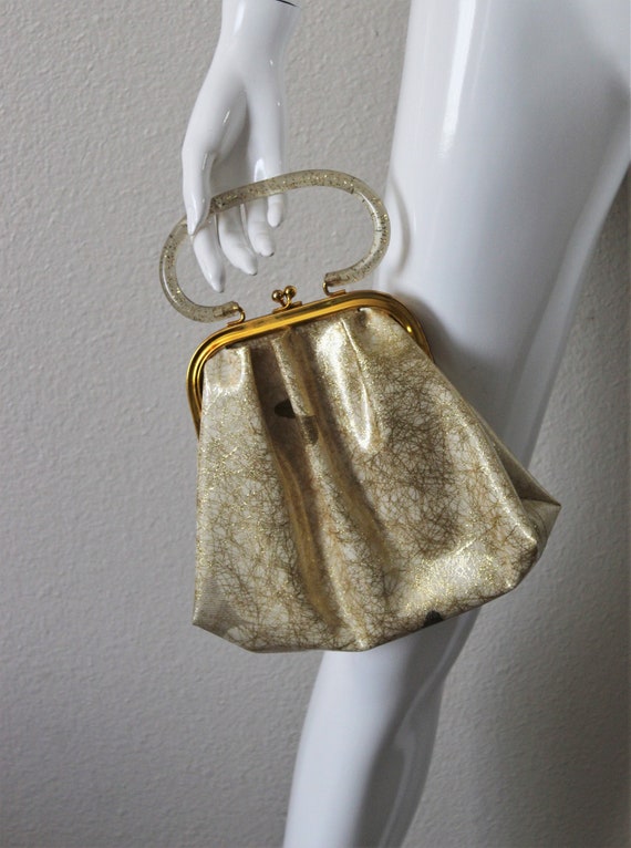 Vintage 1950's 60s Lucite Gold Confetti Handbag b… - image 1