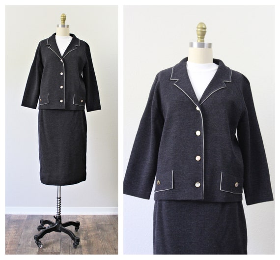 Vintage 1960s FABULOUS Italian Gray Wool Knit Suit