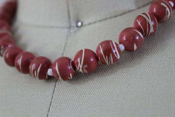 Vintage 40s coral Red white beaded celluloid gala… - image 3