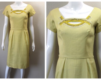 1950s Dress / Vintage 40s 50s Brown White Checkered Plaid