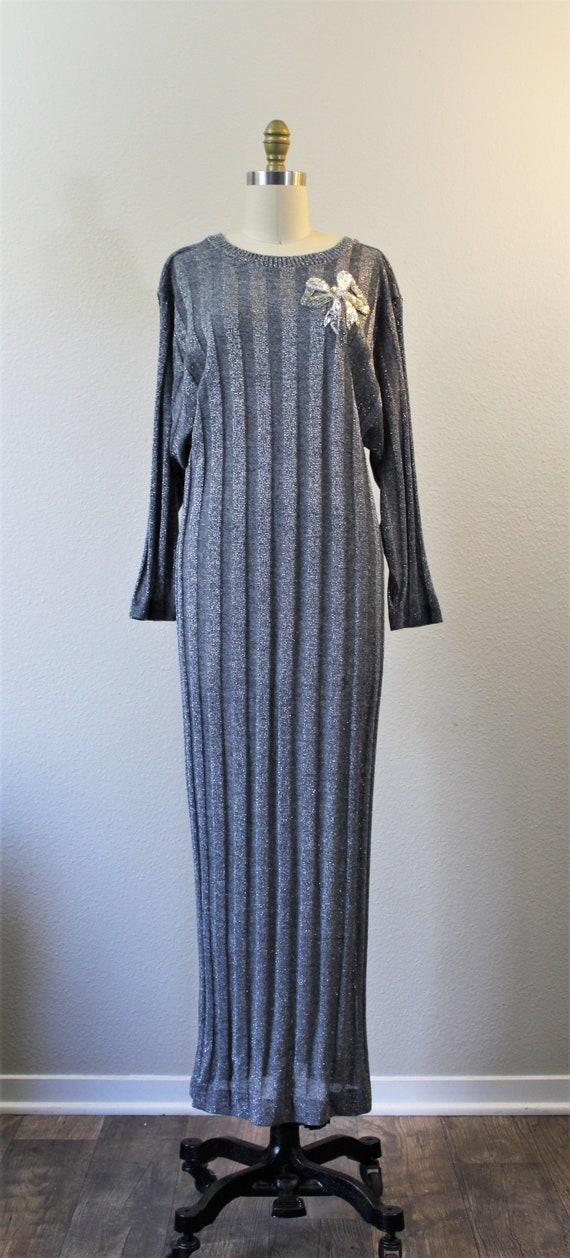 1970s LUCIE ANN Sweater Dress Silver Lame metalli… - image 2