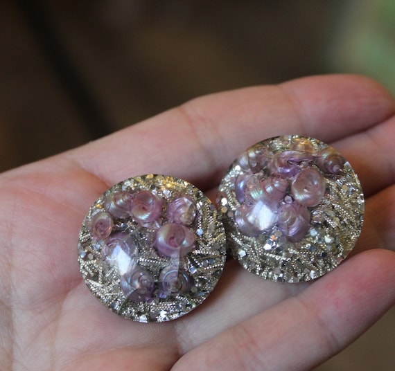 Vintage 50s 60s Silver metallic Purple Confetti L… - image 1