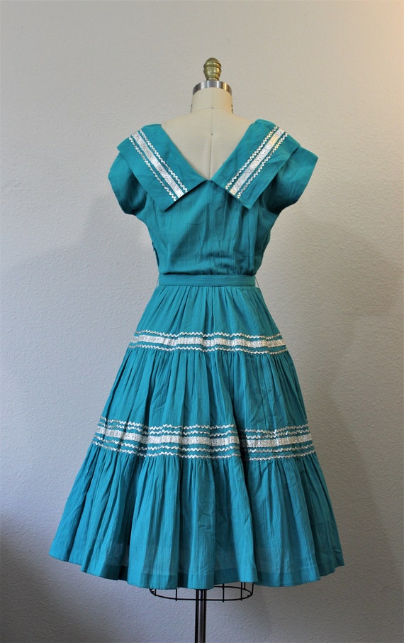 Vintag 1940s 50s Miss Virginia Frocks Turquoise S… - image 10