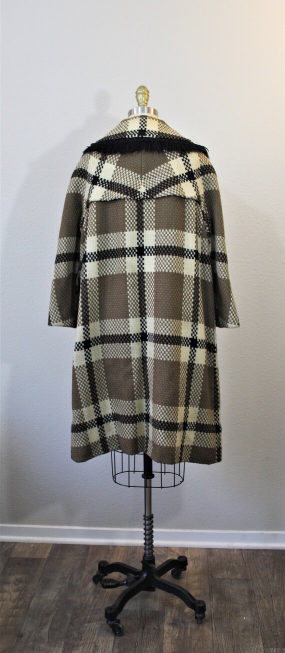 Vintage 1940s Plaid Coat Taupe Beige Black Overco… - image 8