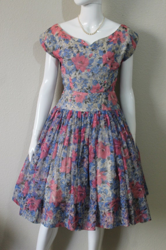 1950s Dress | Vintage 50s Chiffon Party Dress wit… - image 2