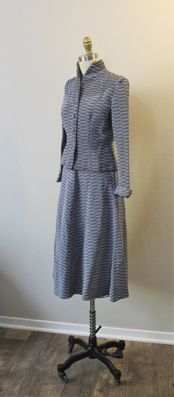 Vintage 40s 1940s Fancy Navy silver striped Gabar… - image 5