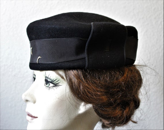 Vintage 1940s 50s Richard Original Black Wool Hat… - image 4