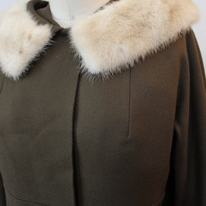 Vintage 1950s Jack Bloom Olive green mink Fur Collar Dress Suit pinup BULLOCKS of CALIFORNIA // US 0 2 4 xs s image 3