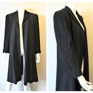 Vintage 30s 40s Coat / 1940s Amazing Black Gabardine Decorative Ribbon Sleeves Art Deco Clutch Coat Jacket 1930s  // Fits XS to Medium