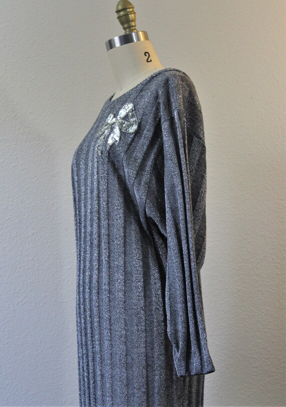 1970s LUCIE ANN Sweater Dress Silver Lame metalli… - image 7