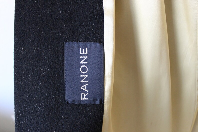 Vintage 40s 1950s Ranone Fancy Black Wool Coat Woven fibers Coat White Ermine Mink Collar Evening US 4 6 8 s m