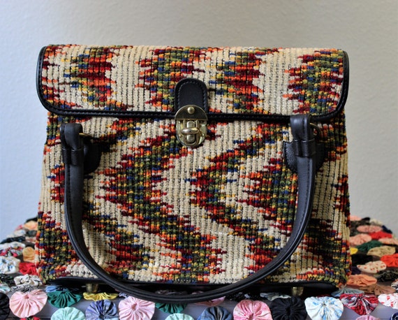 Vintage 1960s MOD Purse / Large Unique Zig Zag Ja… - image 2