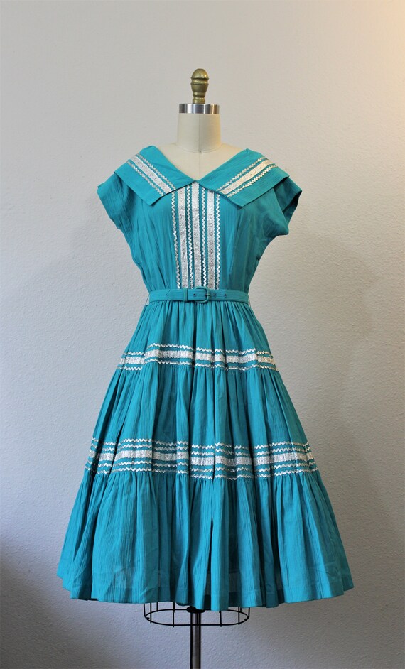 Vintag 1940s 50s Miss Virginia Frocks Turquoise S… - image 3