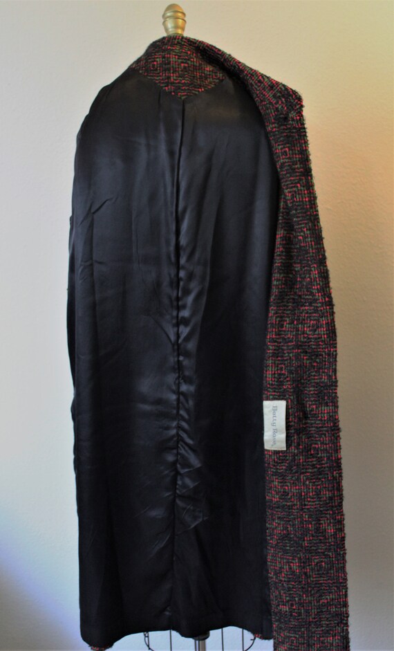 1950s BETTY ROSE Coat Black Red Mohair Woven flec… - image 10